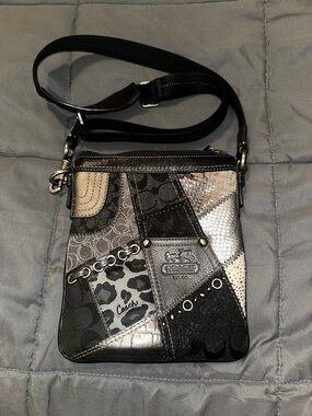 Coach Patchwork Leather and Mixed-Material Crossbody in Black and Gray